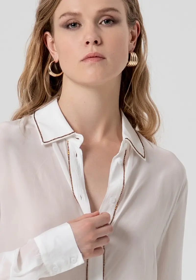 Camicia regular in viscosa con strass miniatura 2