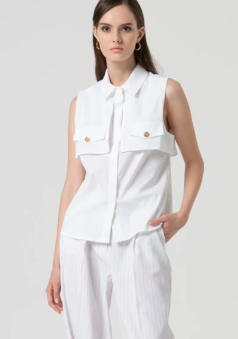 Camicia senza maniche in popeline