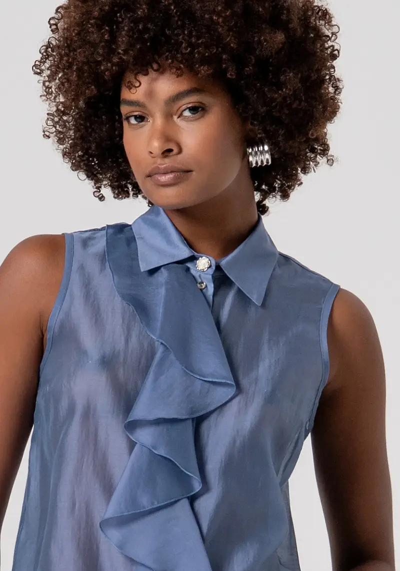 Camicia senza maniche in tencel con gala miniatura 2