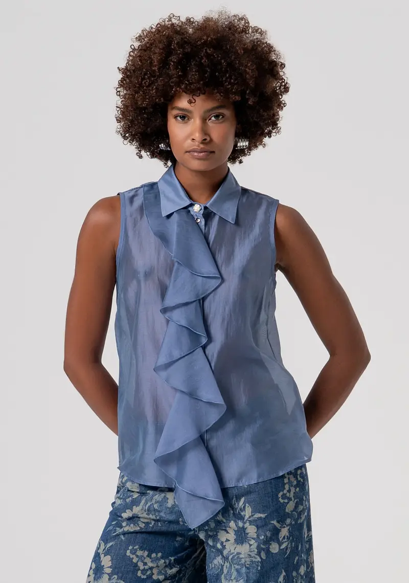 Camicia senza maniche in tencel con gala