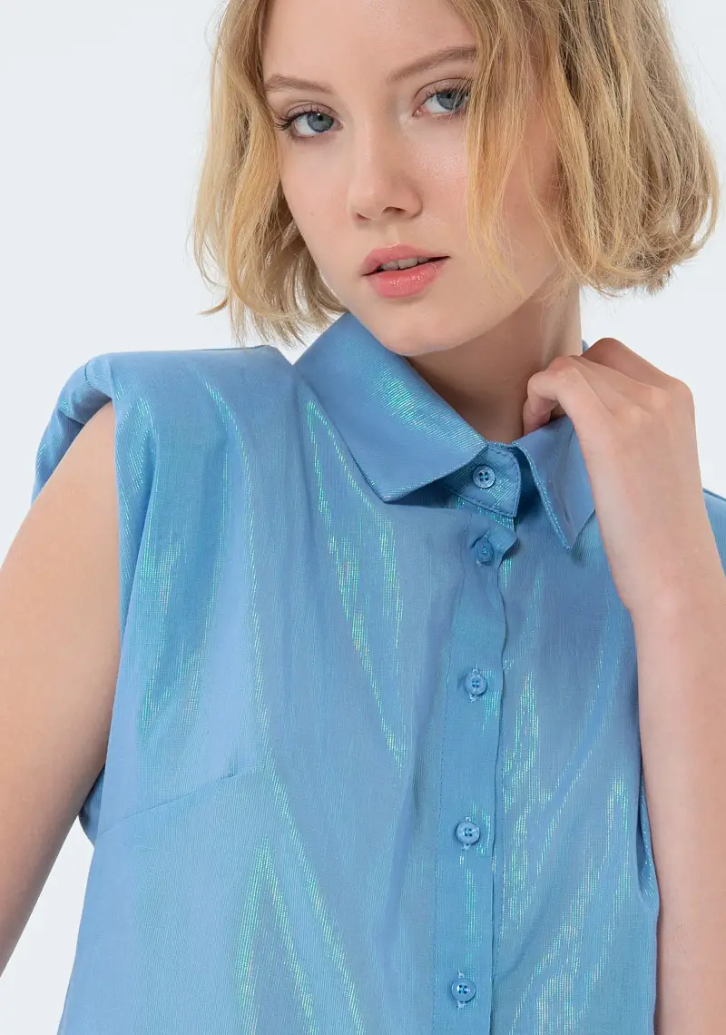 Camicia senza maniche in tessuto dal colore cangiante miniatura 2