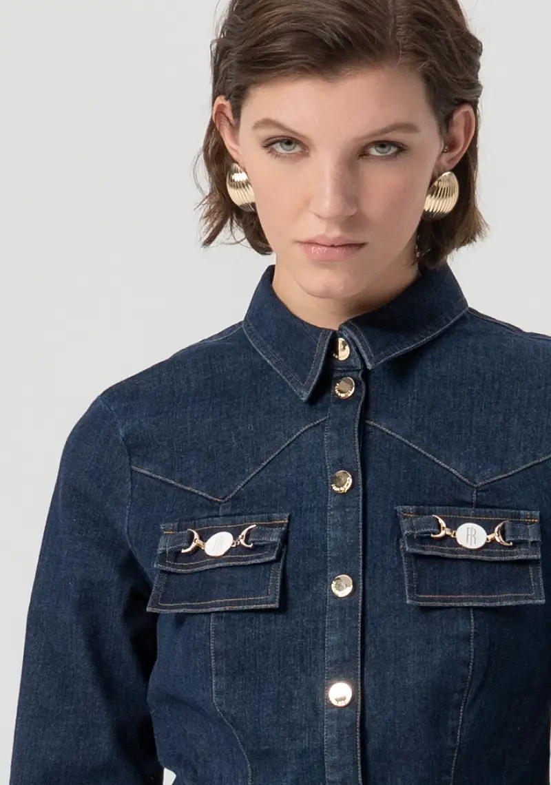 Camicia slim in denim con lavaggio medio miniatura 2