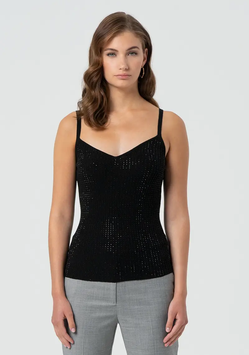 Canotta aderente in maglia con strass
