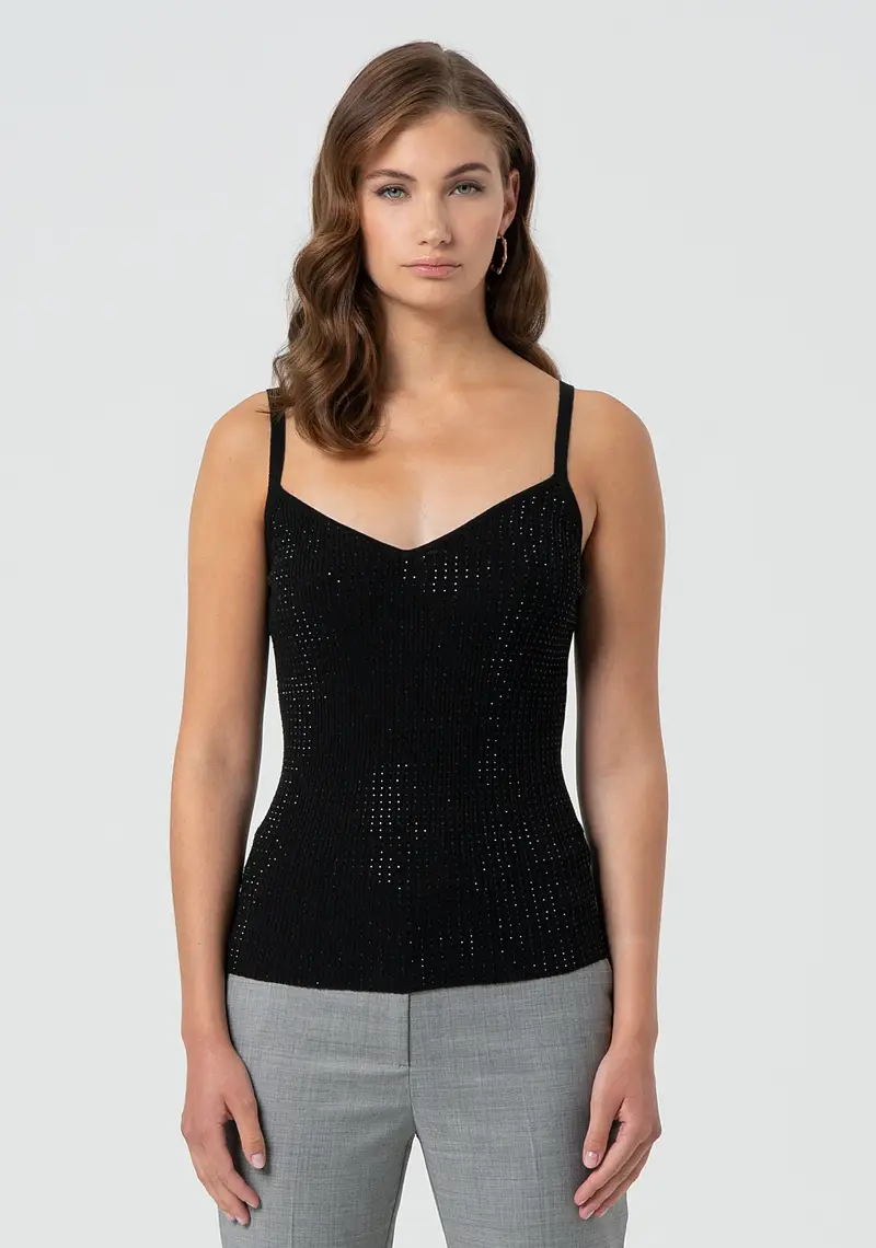 Canotta aderente in maglia con strass