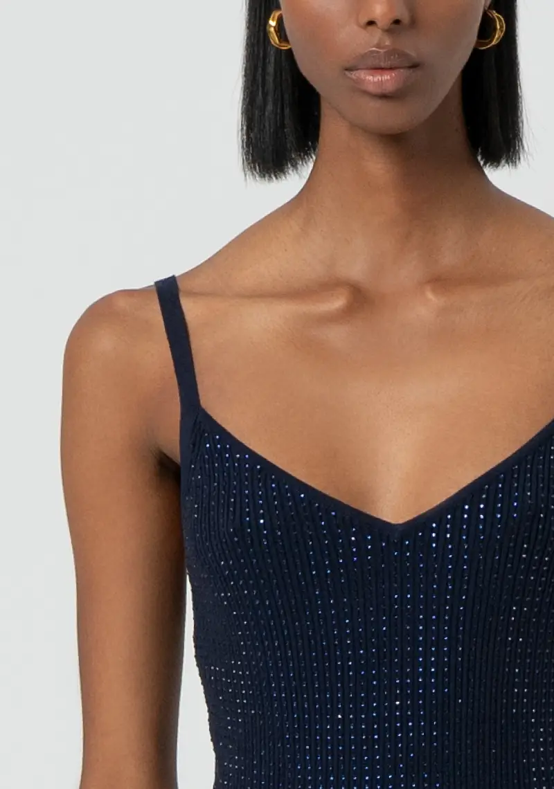 Canotta aderente in maglia con strass miniatura 2