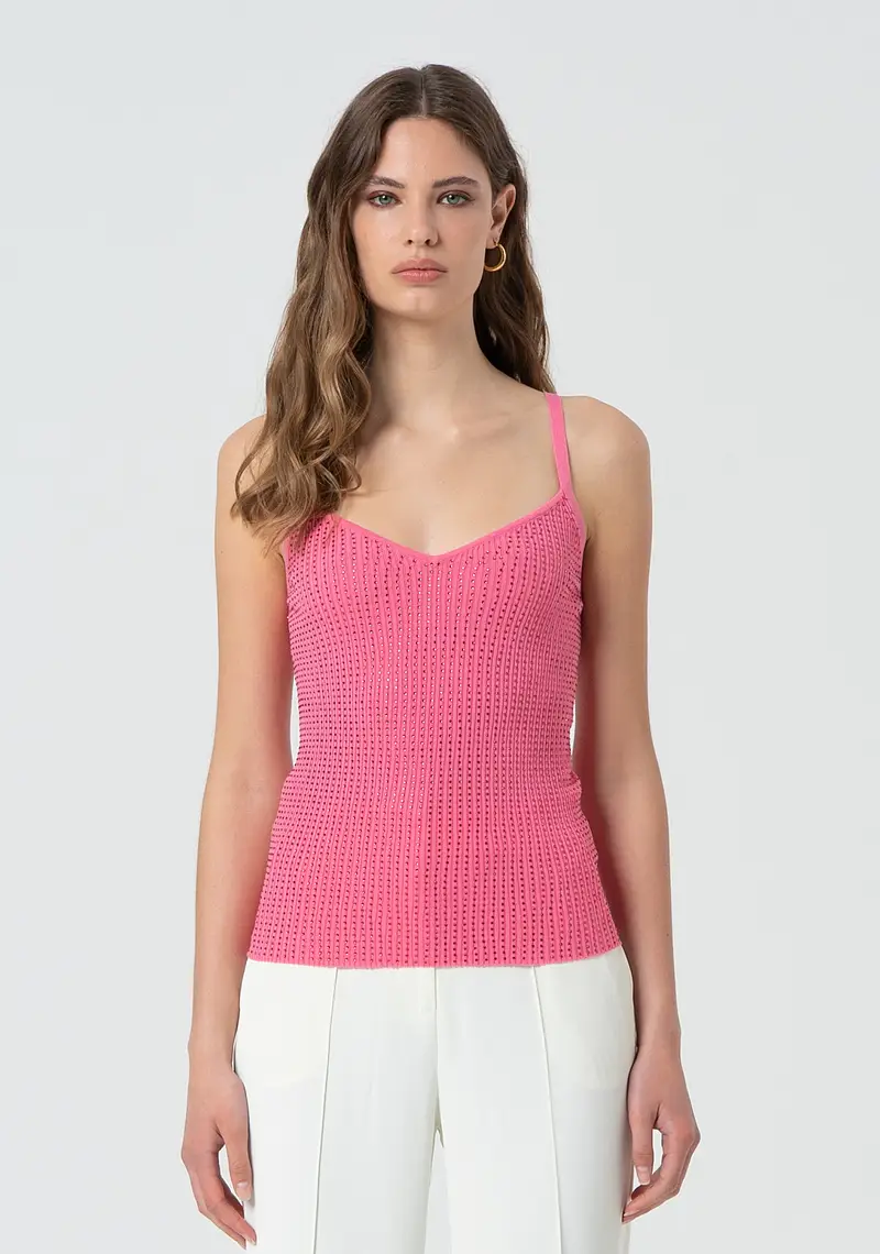 Canotta aderente in maglia con strass