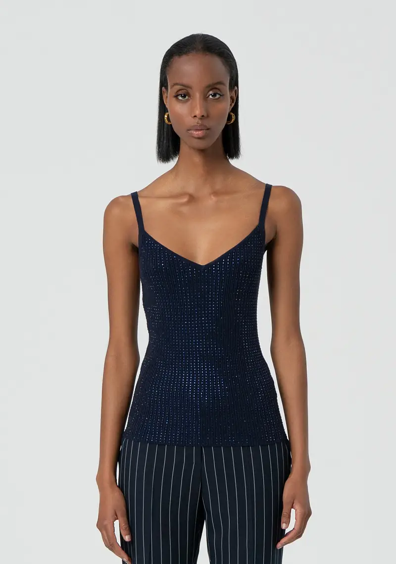 Canotta aderente in maglia con strass