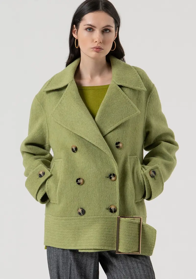 Cappotto caban over in bouclè di lana