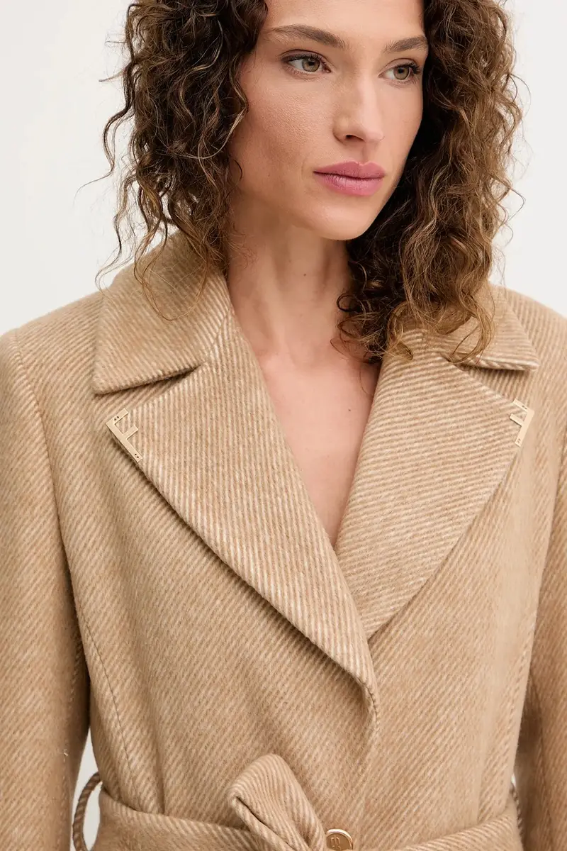 cappotto in lana colore beige FS25WC1011W819K3 miniatura 4