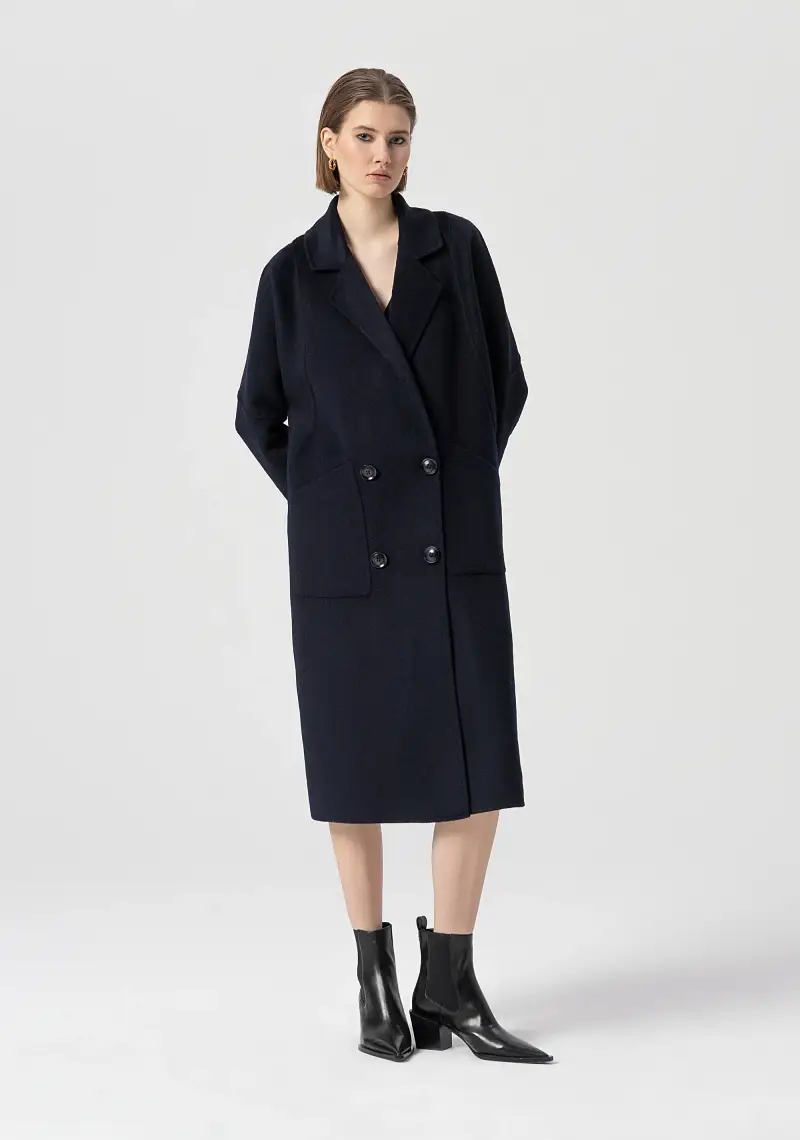 Cappotto over doppiopetto lungo con lana