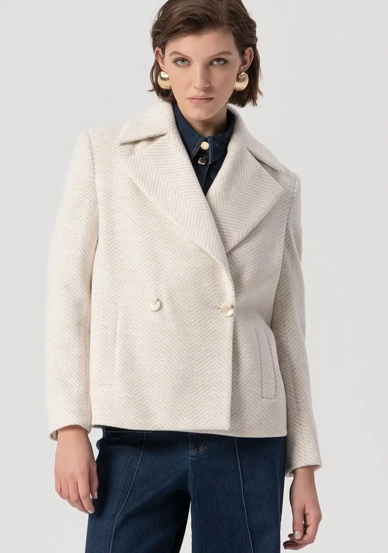 Cappotto regular caban doppiopetto in tessuto spigato