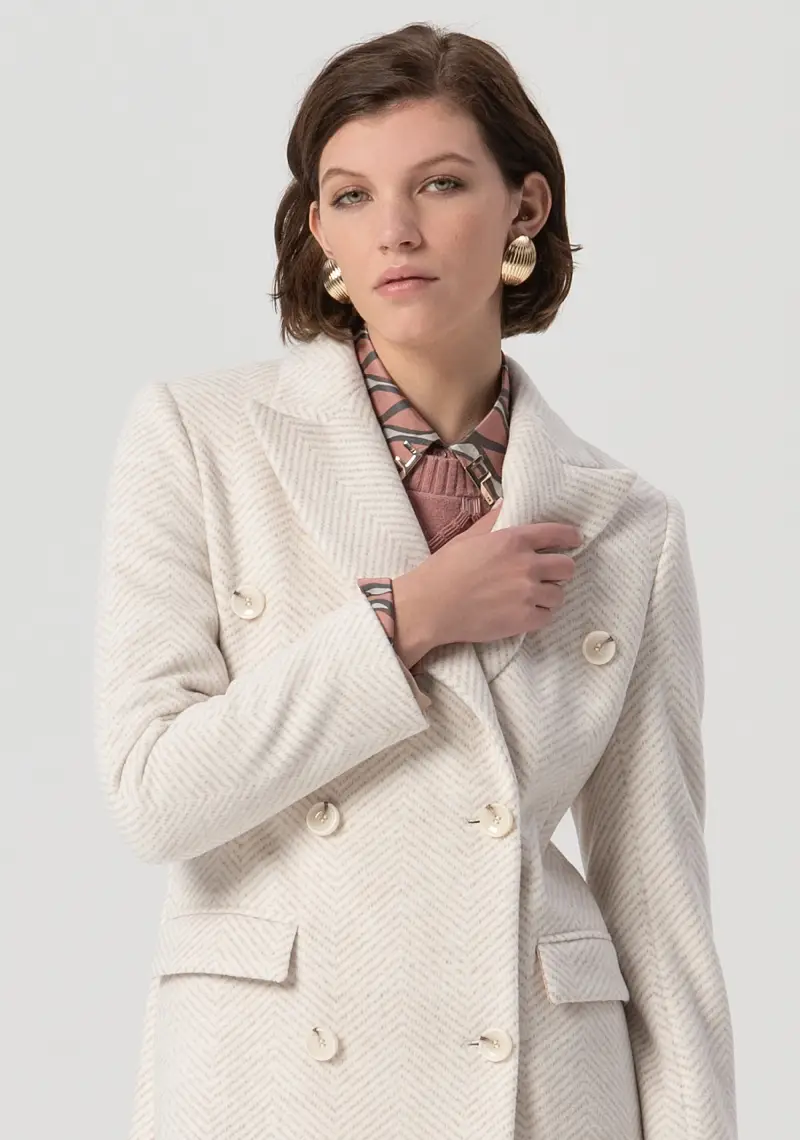 Cappotto regular lungo doppiopetto in tessuto spigato miniatura 2