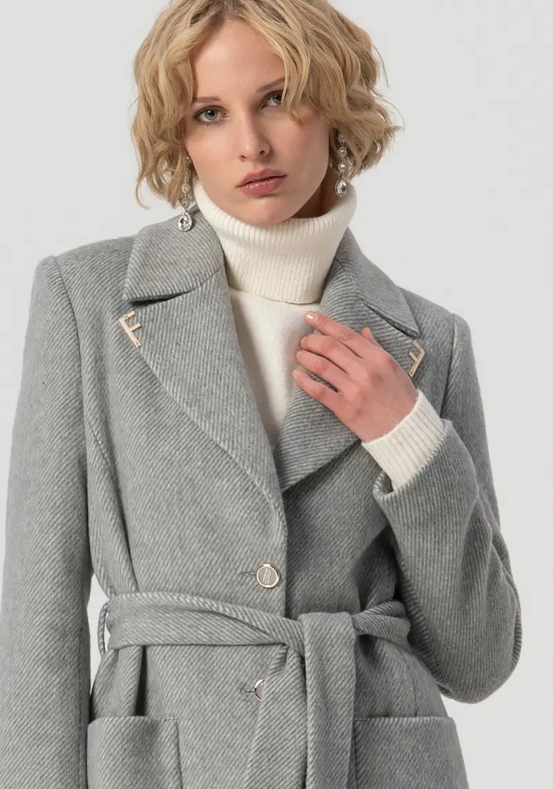 Cappotto regular lungo monopetto in tessuto spigato con lana miniatura 2