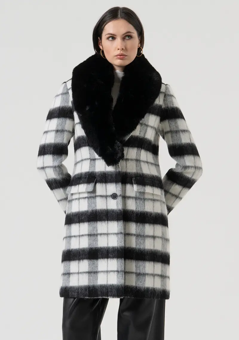 Cappotto slim con lana a quadri