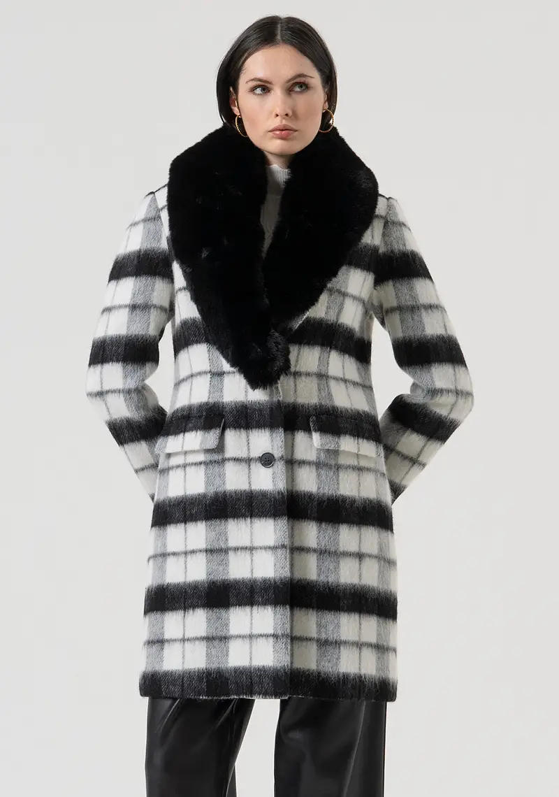 Cappotto slim con lana a quadri