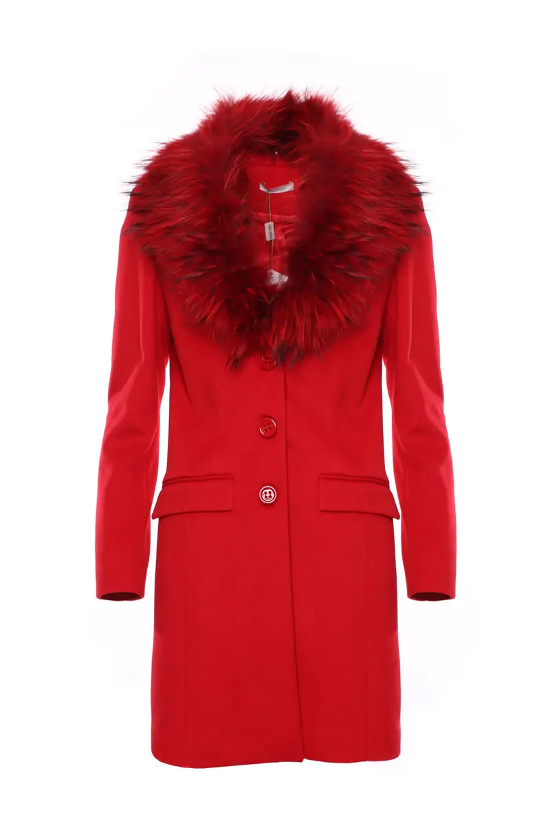 Cappotto slim in panno collo in pelliccia