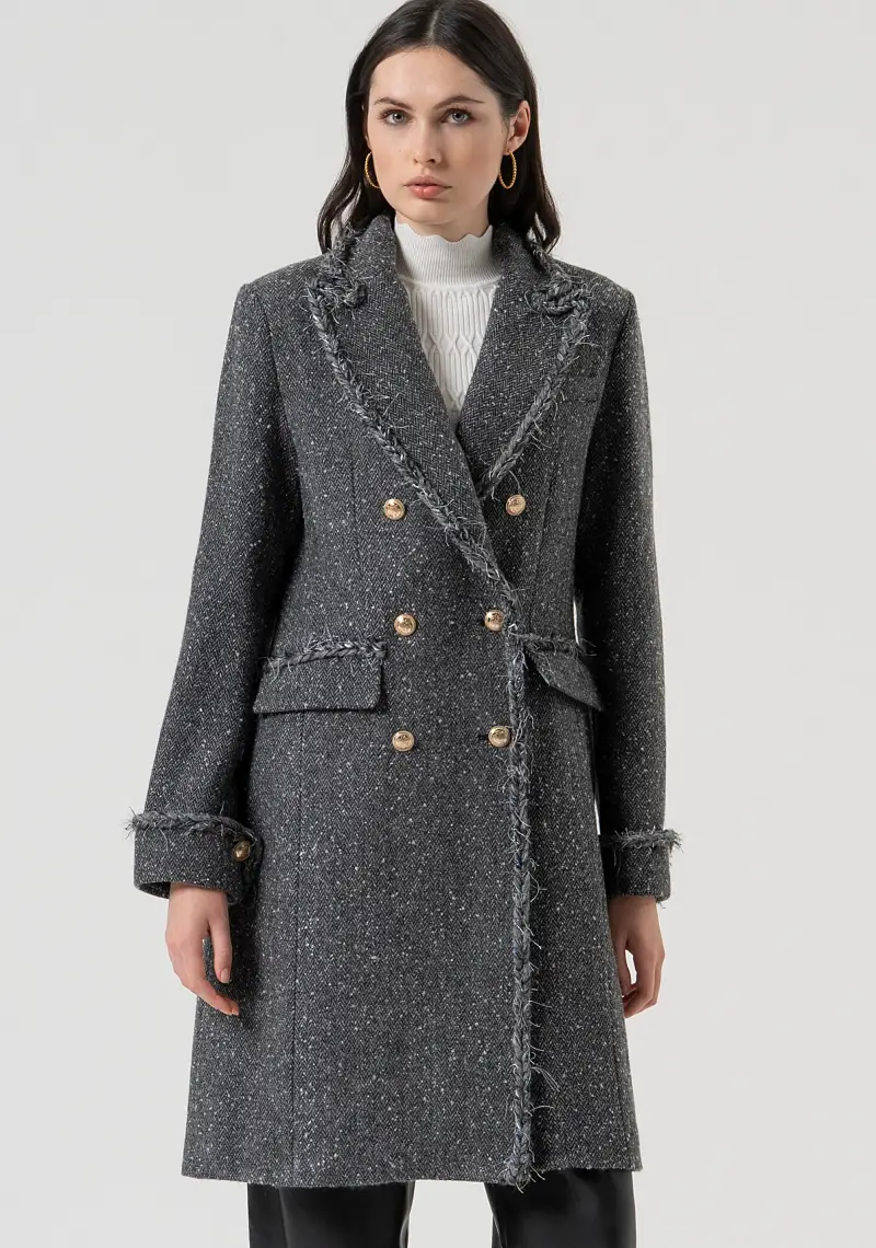 Cappotto slim lungo in tweed