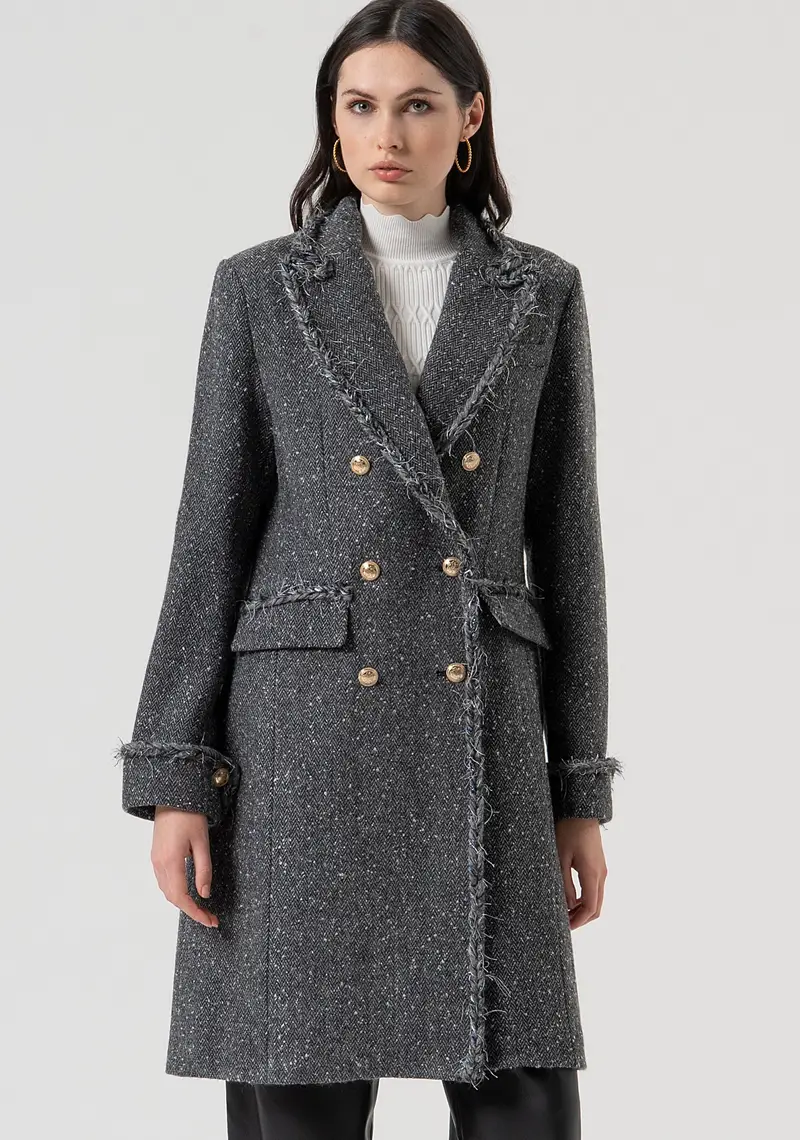 Cappotto slim lungo in tweed