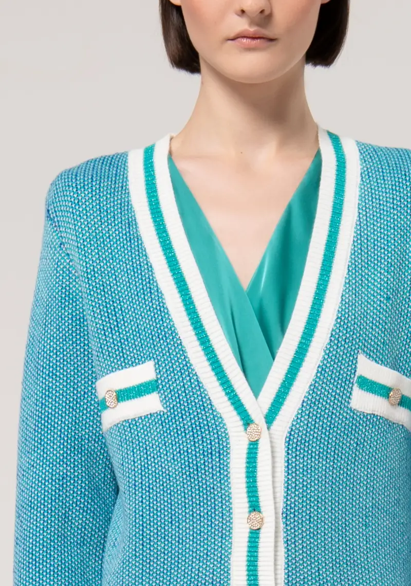 Cardigan ampio in jacquard bicolore con lurex miniatura 2