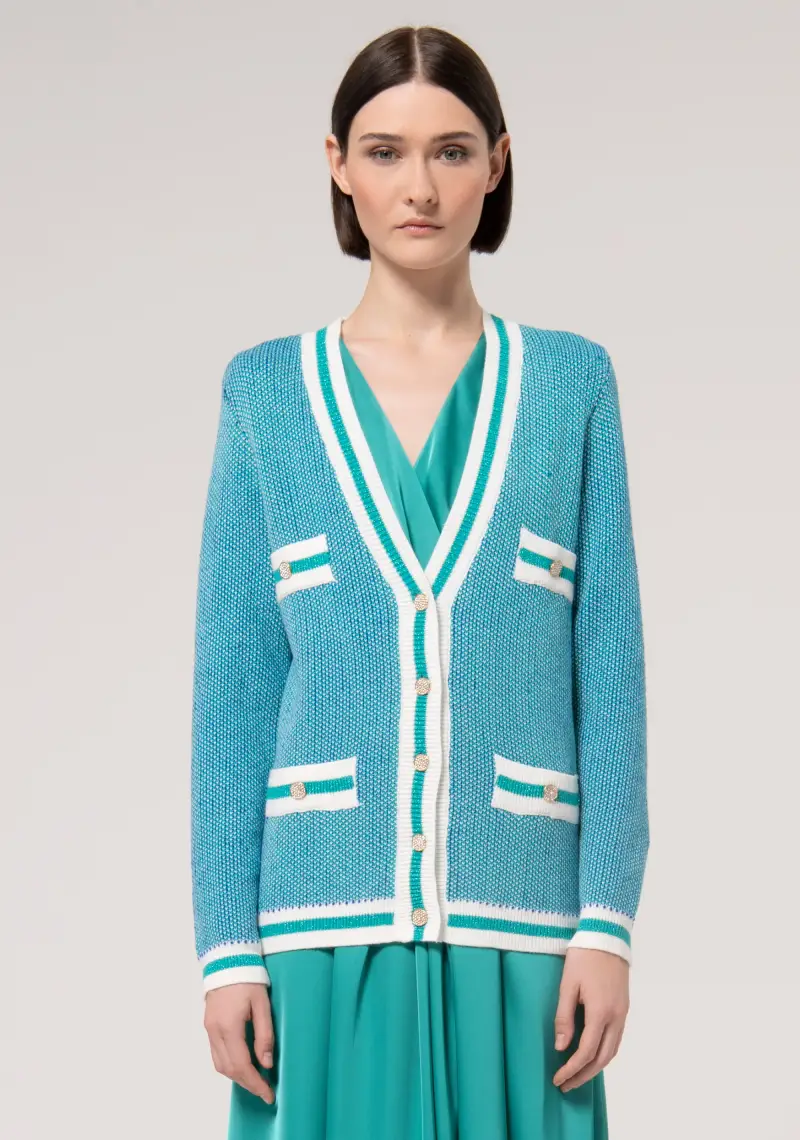 Cardigan ampio in jacquard bicolore con lurex