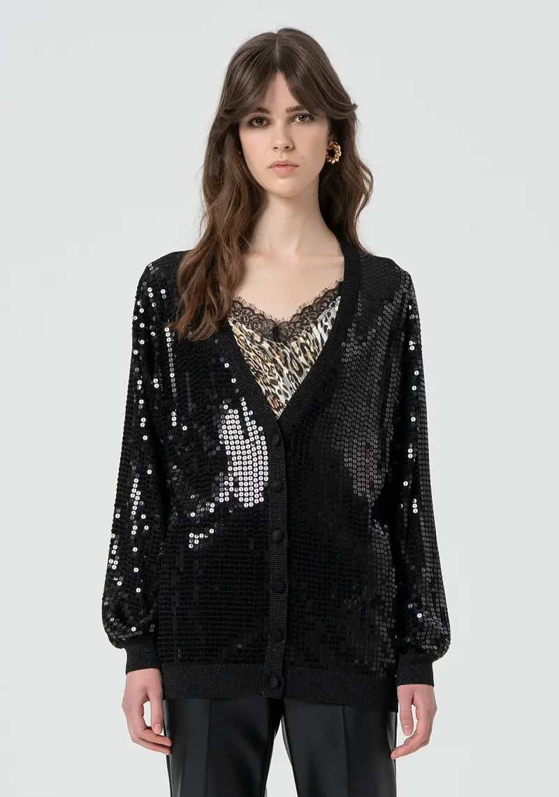 Cardigan loose con paillettes