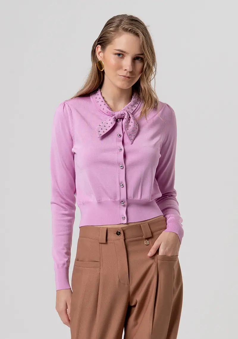 Cardigan regular con scollo con fiocco