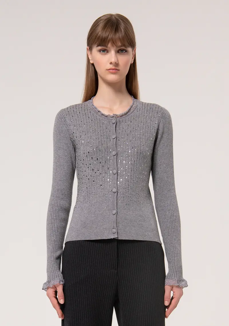 Cardigan slim a costine con strass luminosi