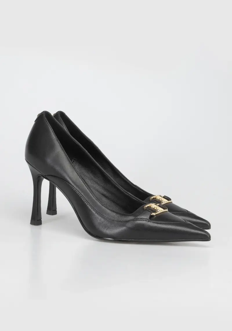 Décollet in Pelle con Tacco Alto e Dettaglio Fibbia Oro miniatura 2