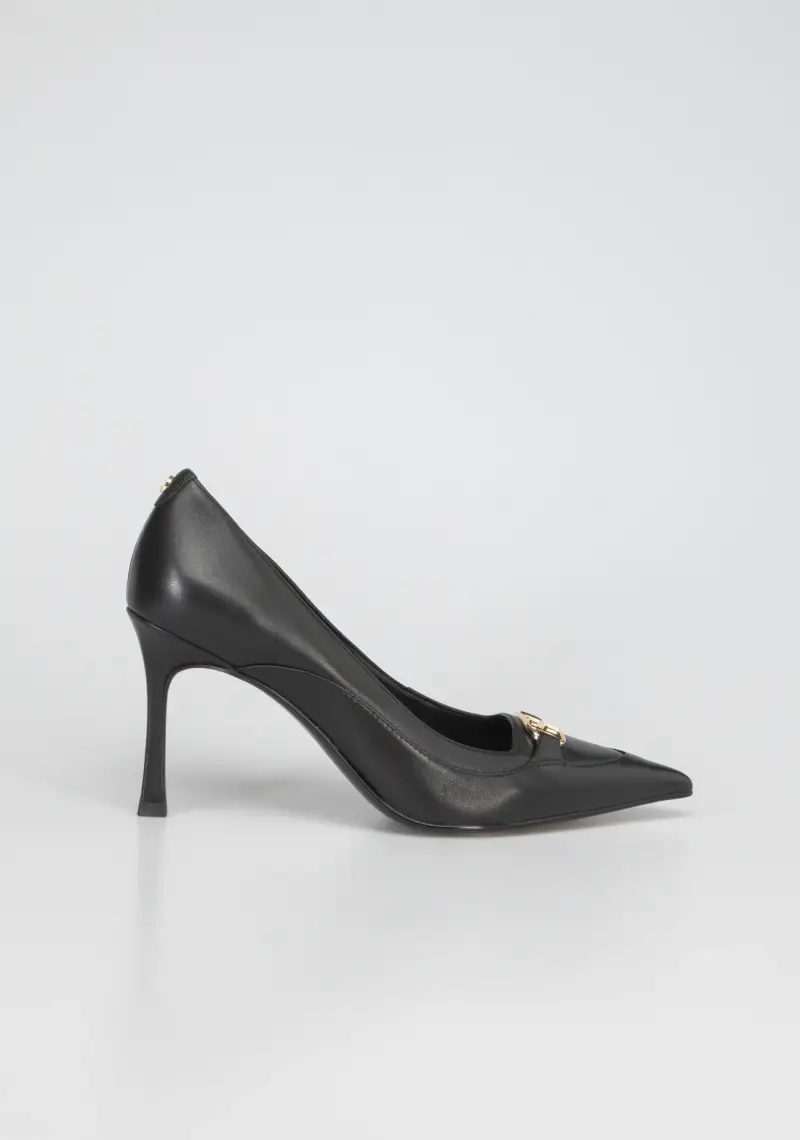 Décollet in Pelle con Tacco Alto e Dettaglio Fibbia Oro