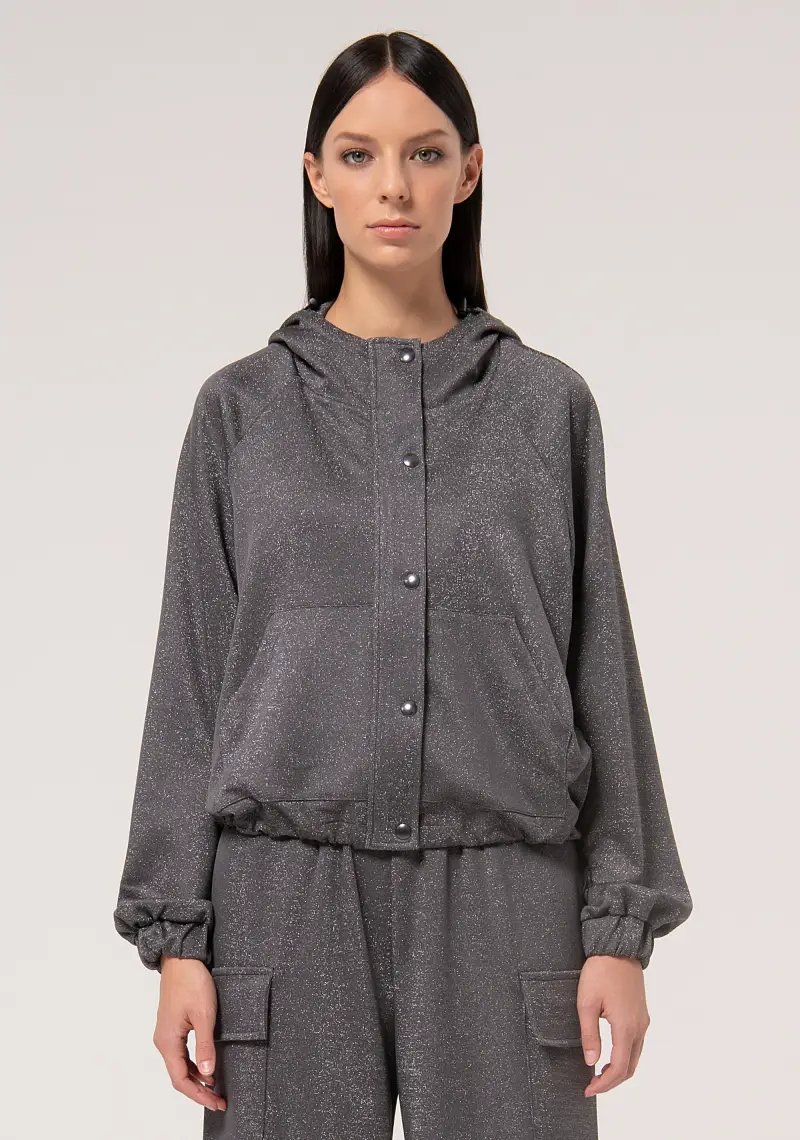 Felpa over in tessuto effetto metallico