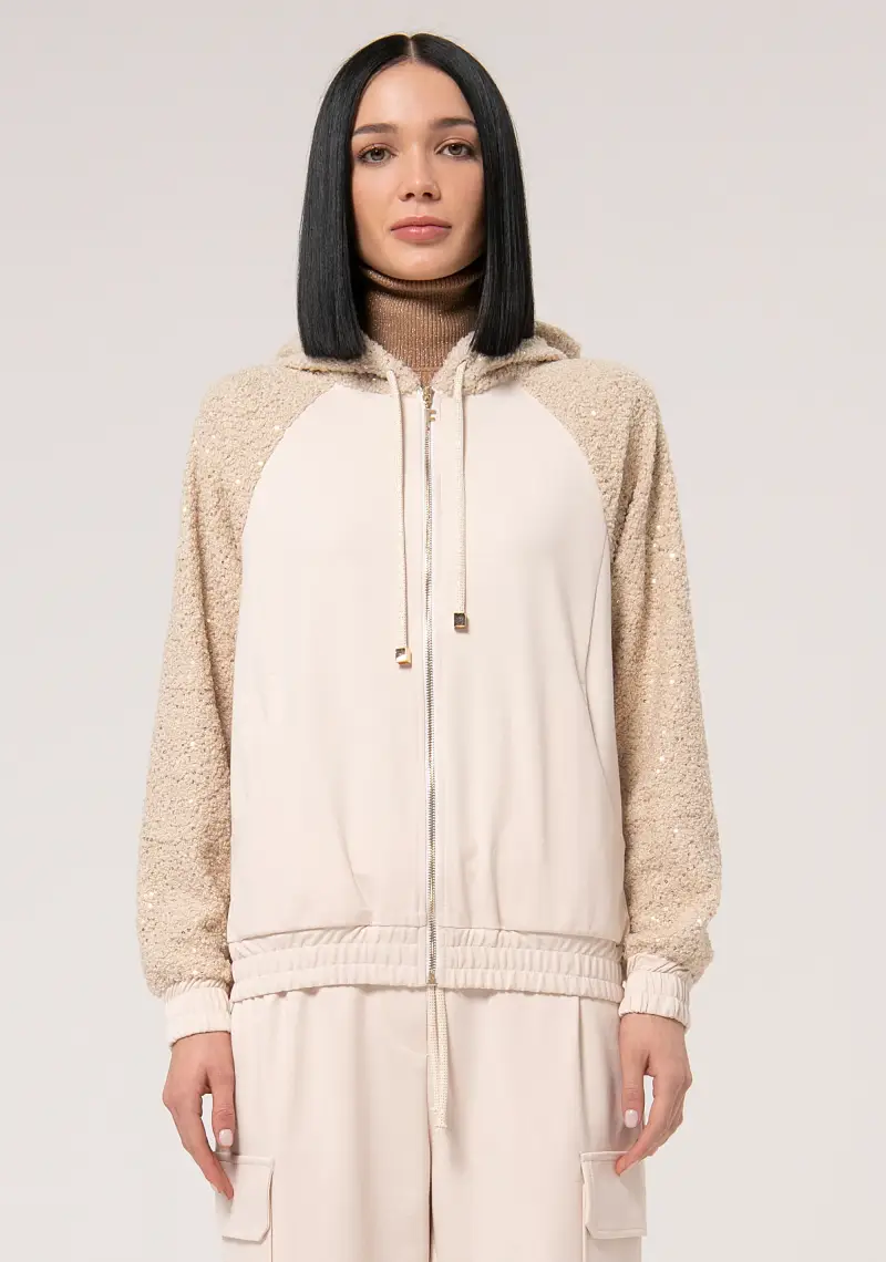 Felpa regular con inserti in tessuto con paillettes