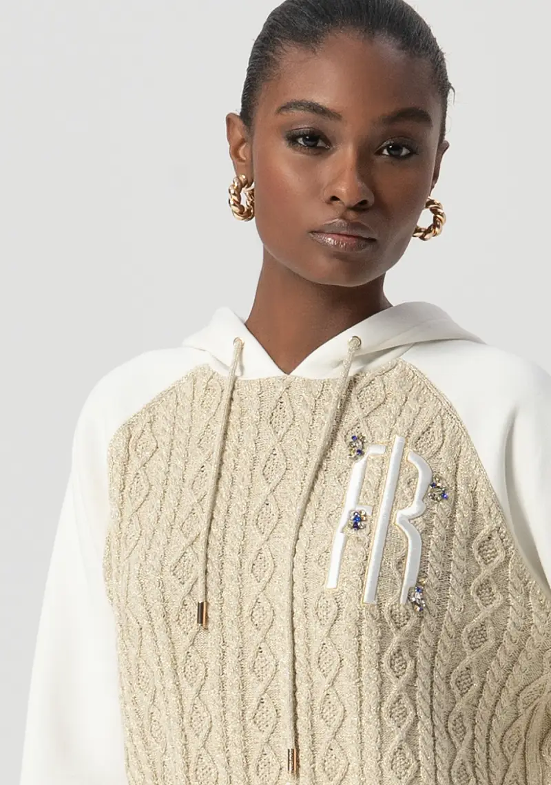 Felpa regular con inserto in maglia con punto treccia miniatura 2