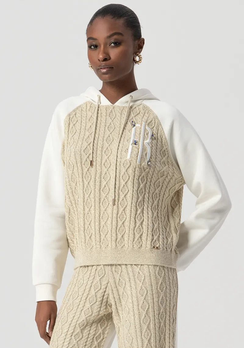 Felpa regular con inserto in maglia con punto treccia