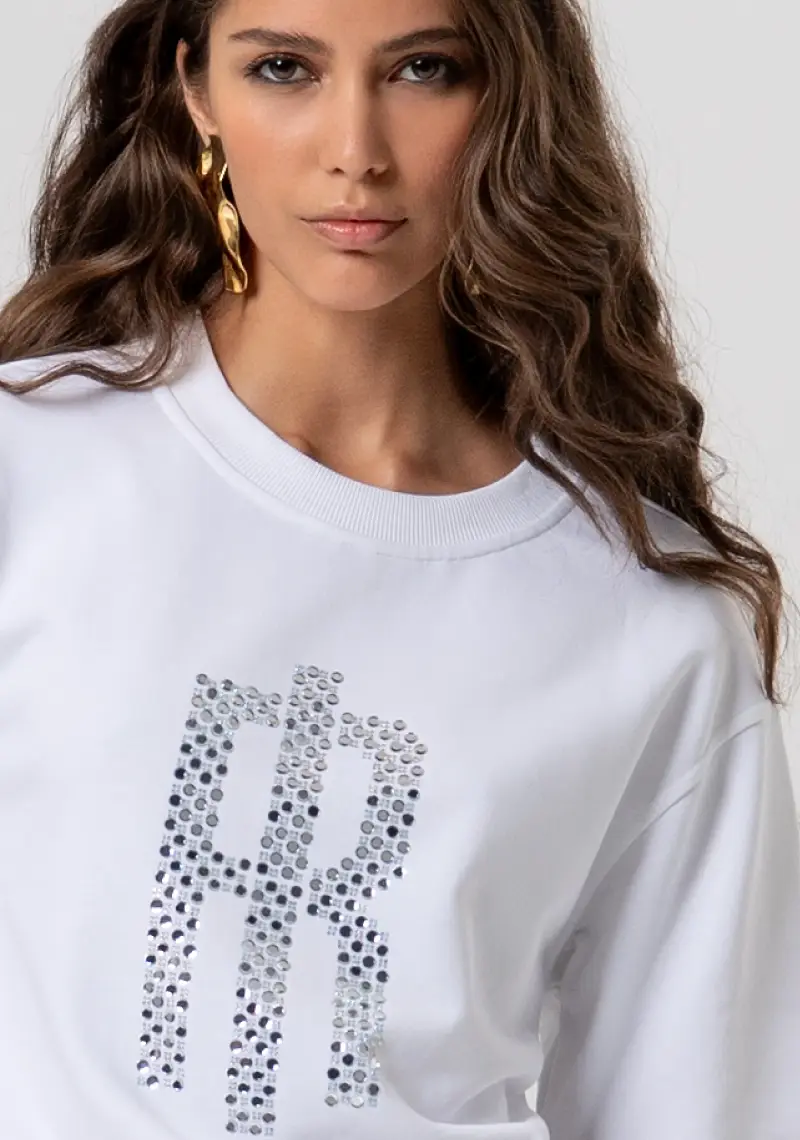 Fracomina Maglia bianca con logo in strass miniatura 2