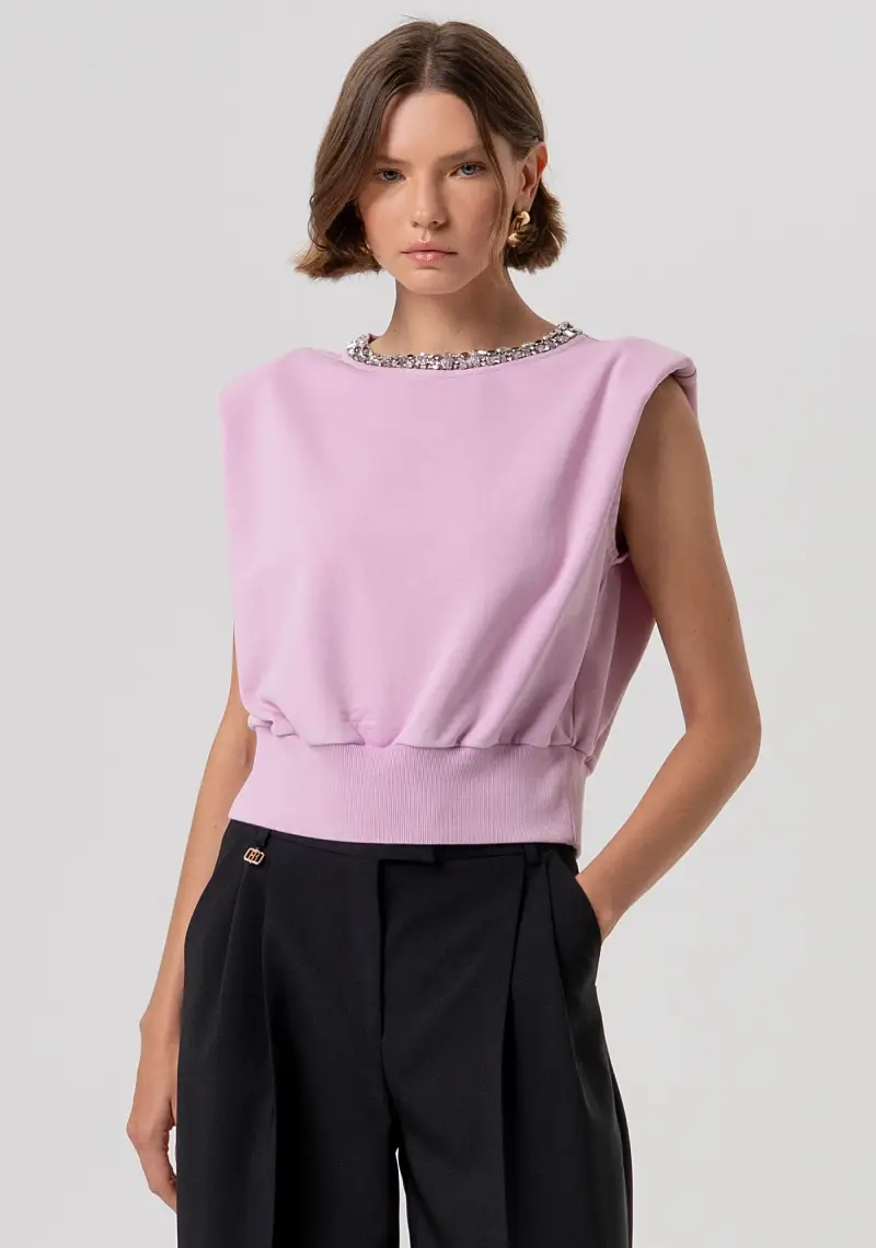 Felpa senza maniche con pietre luminose