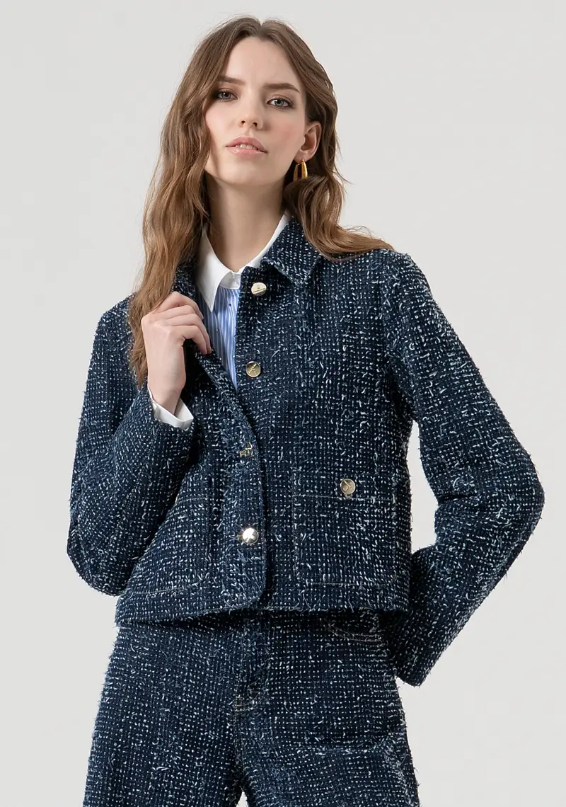 Giacca corta in bouclè di denim