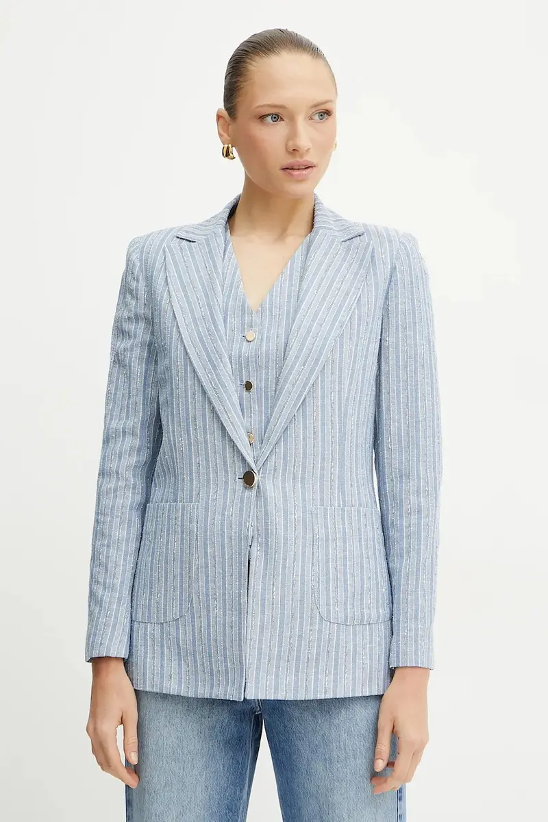 giacca in lino misto colore blu FS25SJ3007W402Q6