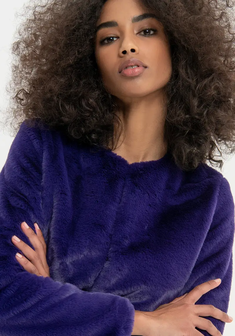 Giacca regular cropped effetto peluche miniatura 2