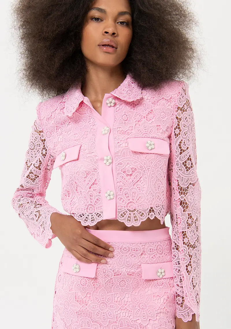 Giacca regular cropped in pizzo