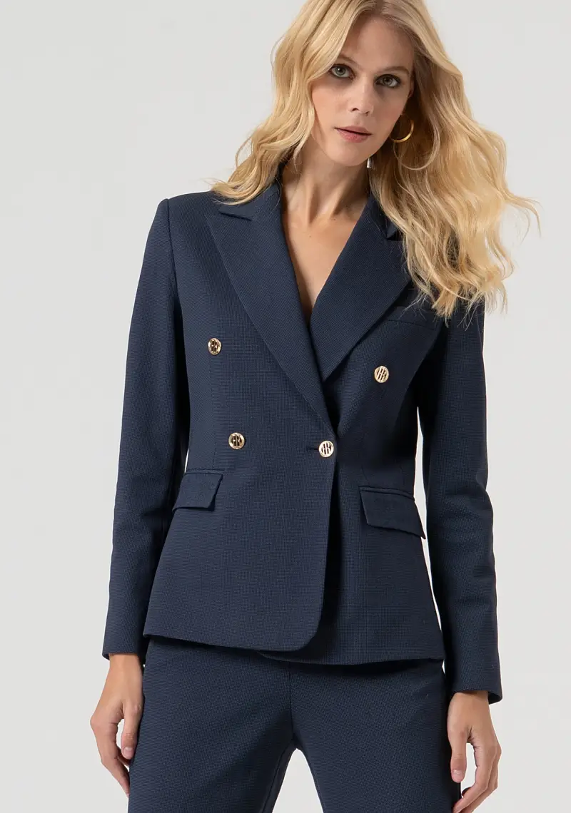 Giacca regular doppiopetto con fantasia micro quadri