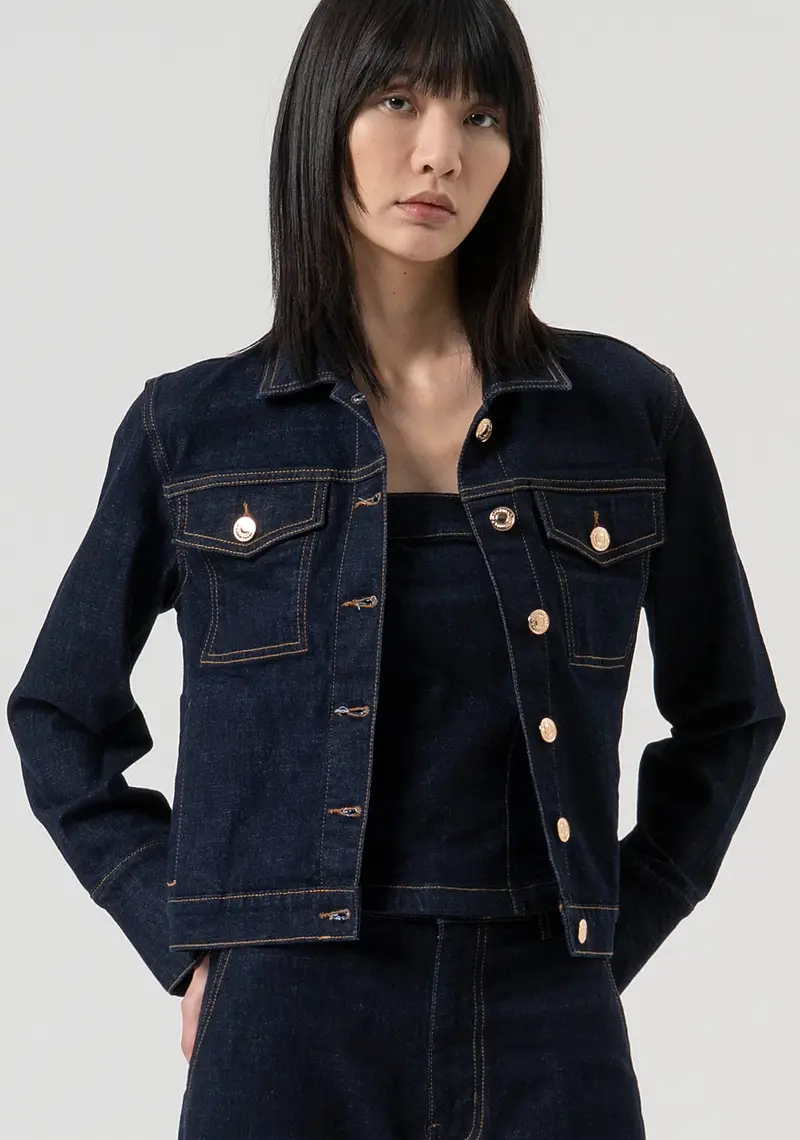 Giacca regular in denim con lavaggio raw