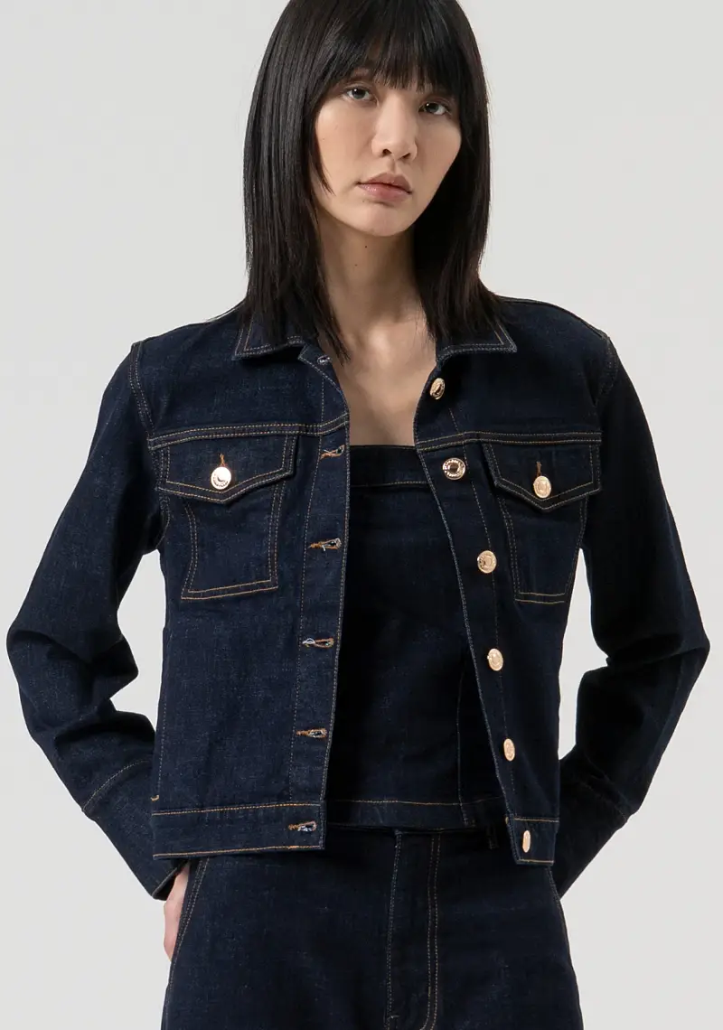 Giacca regular in denim con lavaggio raw
