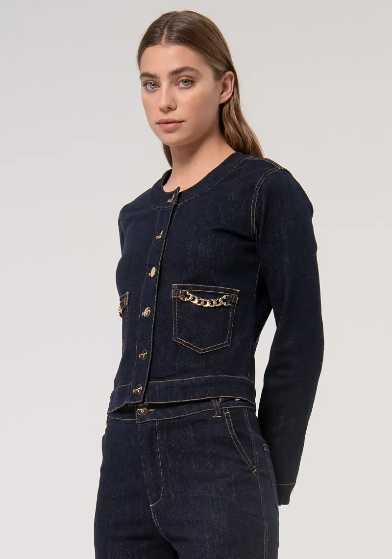 Giacca regular in denim con lavaggio scuro miniatura 2