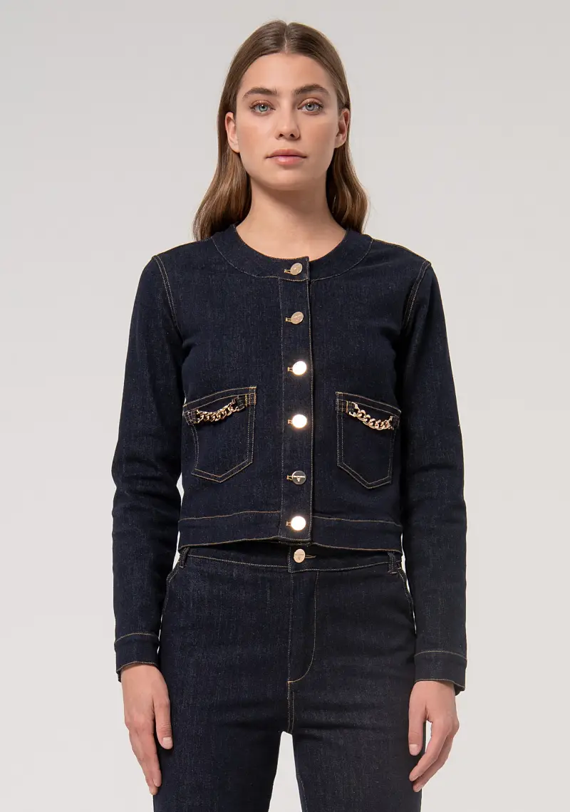 Giacca regular in denim con lavaggio scuro