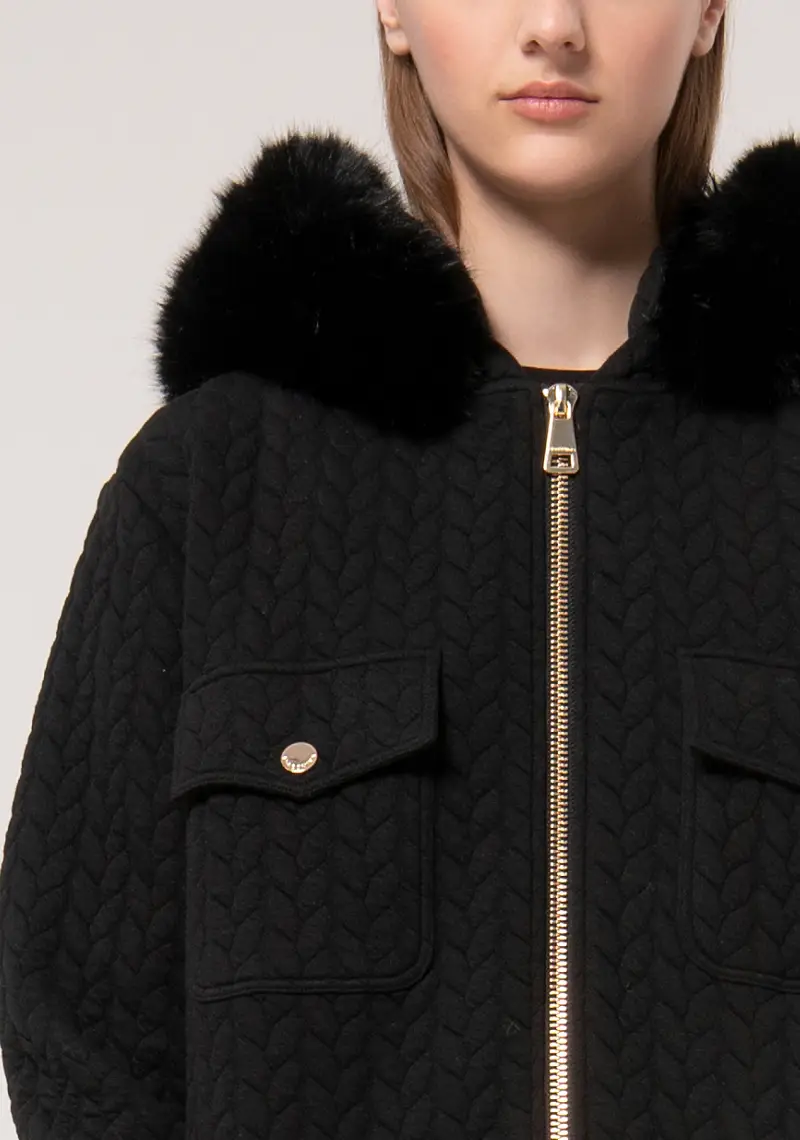 Giacca regular lunga in felpa matelassè miniatura 2