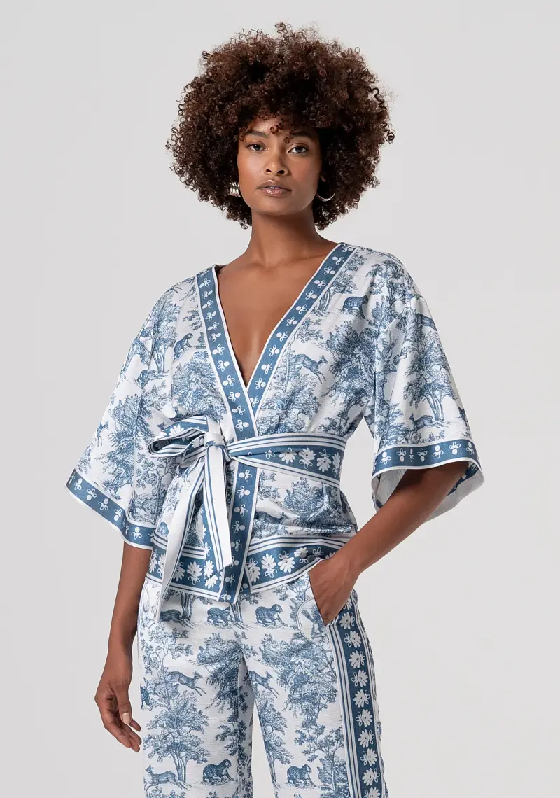 Giacca regular modello kimono in fantasia