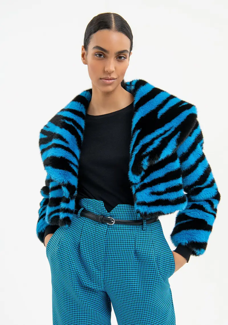 Giacca revers cropped in fantasia animalier miniatura 2