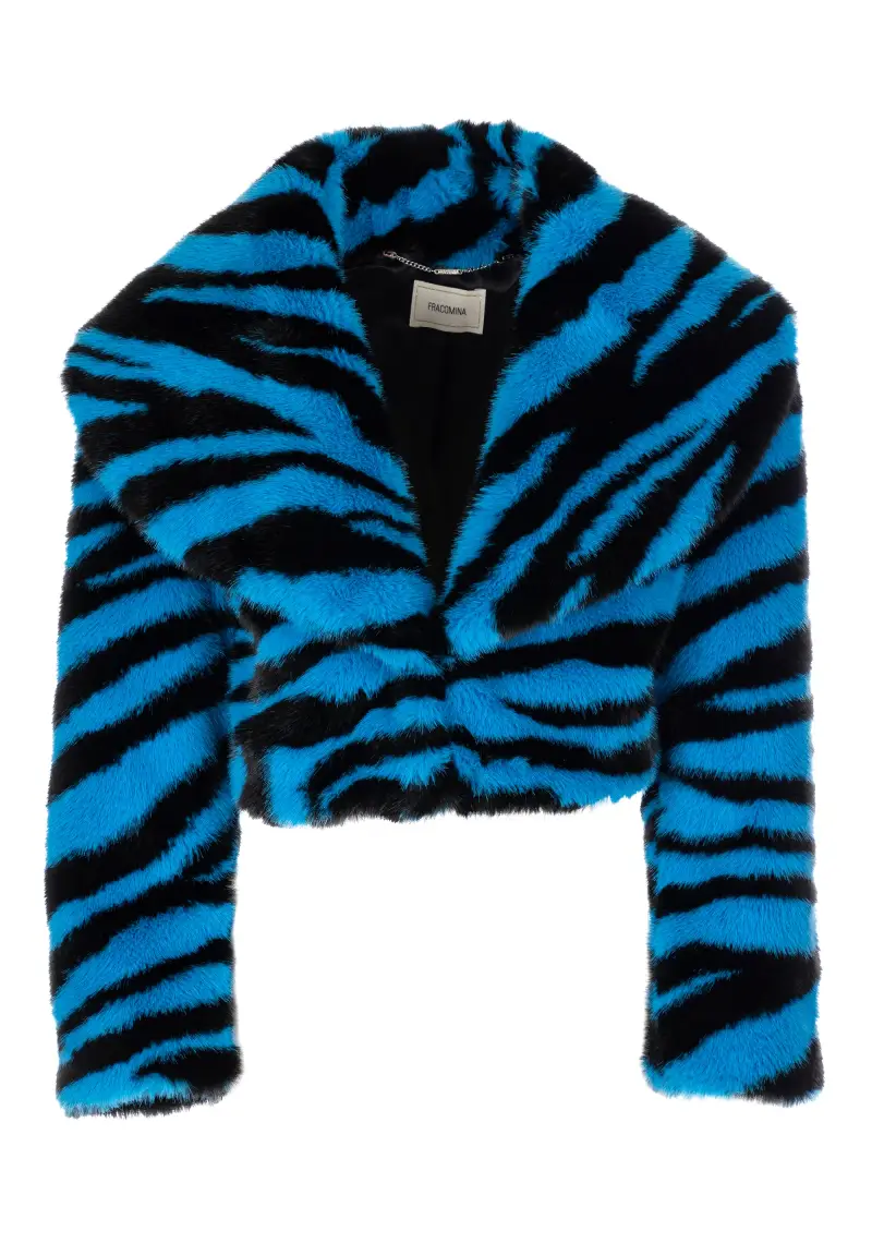 Giacca revers cropped in fantasia animalier