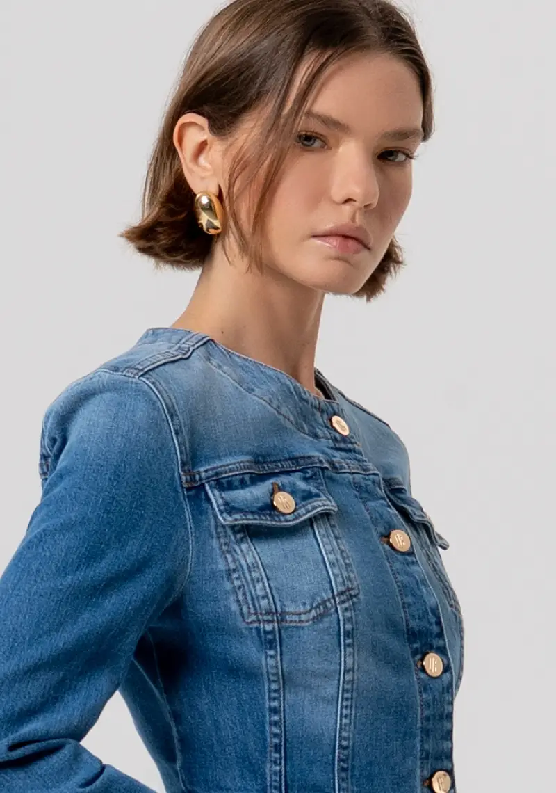 Fracomina Giacca slim in denim blu con lavaggio medio miniatura 2