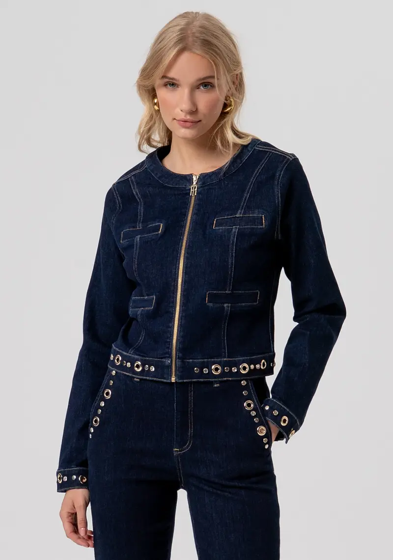 Fracomina Giacca slim denim blu con lavaggio raw